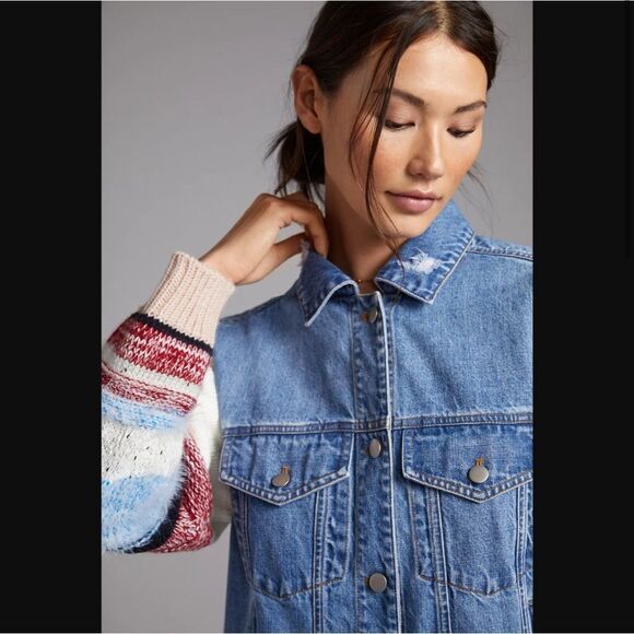Anthropologie Avec Les Filles Sweater-Sleeved Denim
Trucker Jacket NEW Medium - Picture 2 of 15